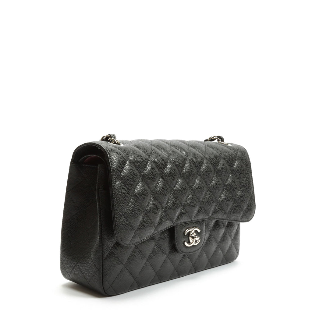 CHANEL Jumbo Double Flap- Black Caviar with Silver