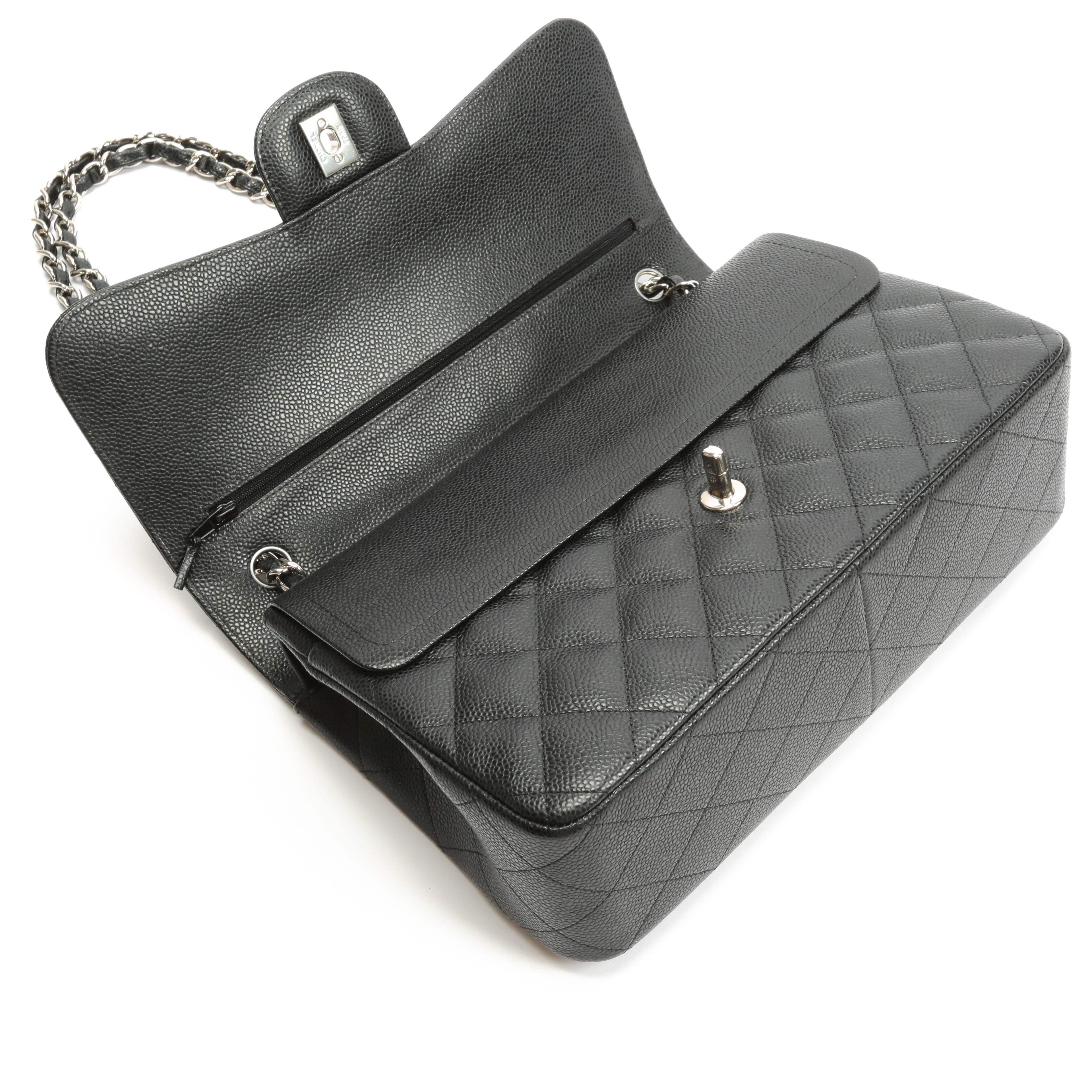 CHANEL Jumbo Double Flap- Black Caviar with Silver