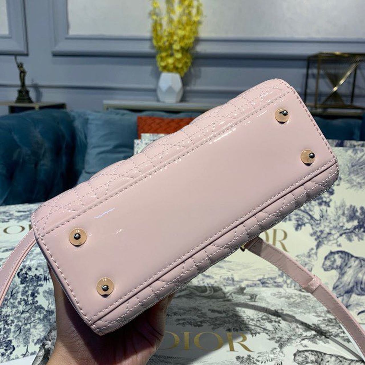 GLAMI Small Lady Bag Gold Toned Hardware Patent Light Pink For Women 20cm/8in CD