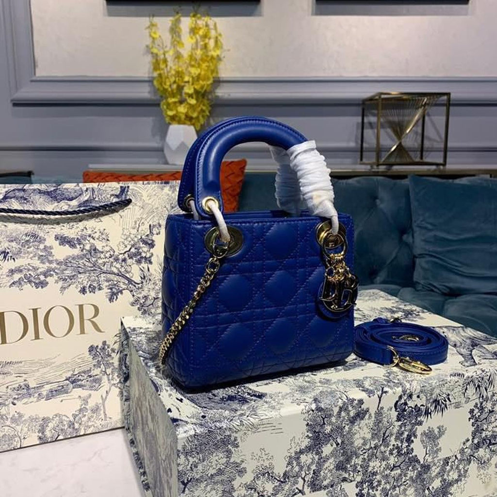 GLAMI Mini Lady Bag with Chain Gold Toned Hardware Electric Blue For Women 18cm/7in CD