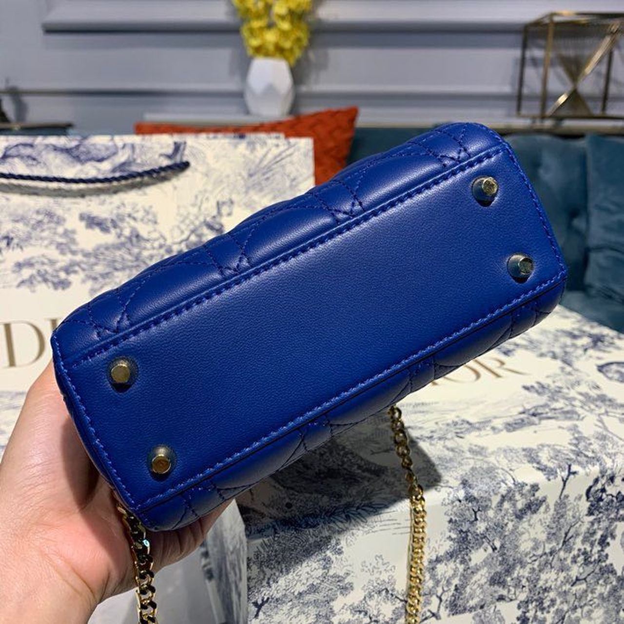 GLAMI Mini Lady Bag with Chain Gold Toned Hardware Electric Blue For Women 18cm/7in CD