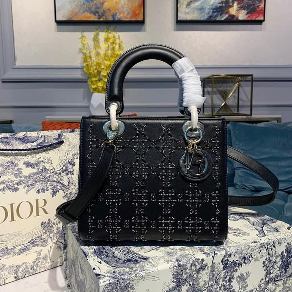 GLAMI MeGLAMIum Lady Bag Gold Toned Hardware Embroidered Black 24cm/9in CD