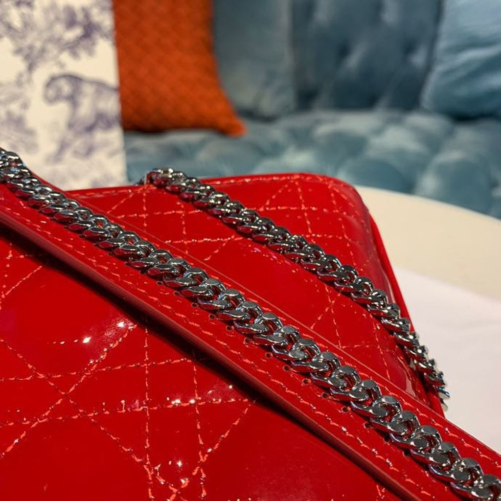 GLAMI Mini Lady Bag with Chain Silver Hardware Spring/Summer Collection, Red, For Women WomenÃ¢â‚¬â„¢s Handbags, 18cm CD M0505OCAL_M52R