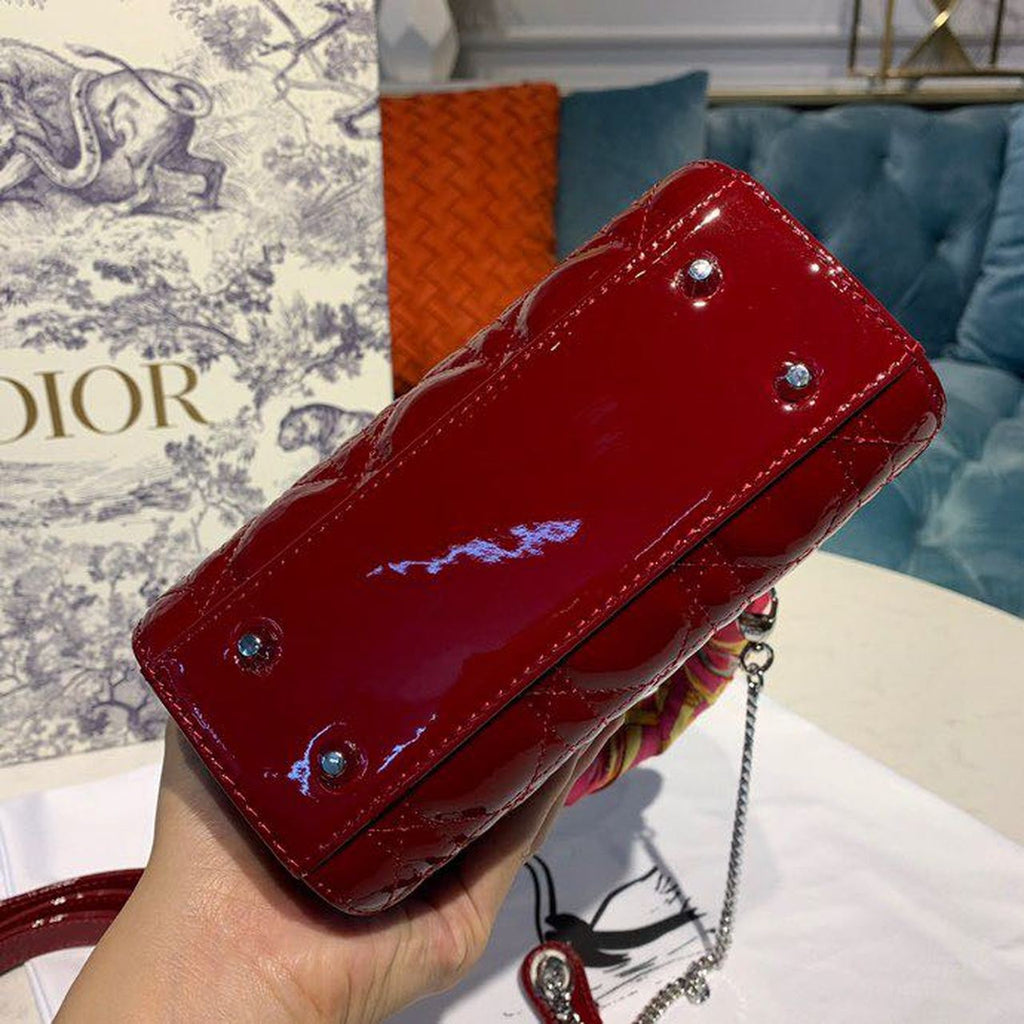 GLAMI Mini Lady Bag with Chain Silver Hardware Spring/Summer Collection, Burgundy, For Women WomenÃ¢â‚¬â„¢s Handbags, 18cm CD M0505OCAL