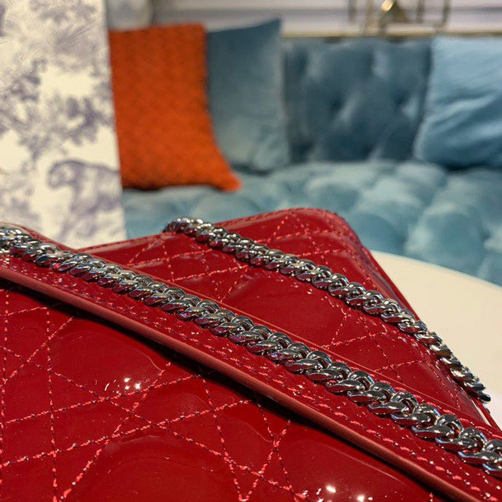 GLAMI Mini Lady Bag with Chain Silver Hardware Spring/Summer Collection, Burgundy, For Women WomenÃ¢â‚¬â„¢s Handbags, 18cm CD M0505OCAL