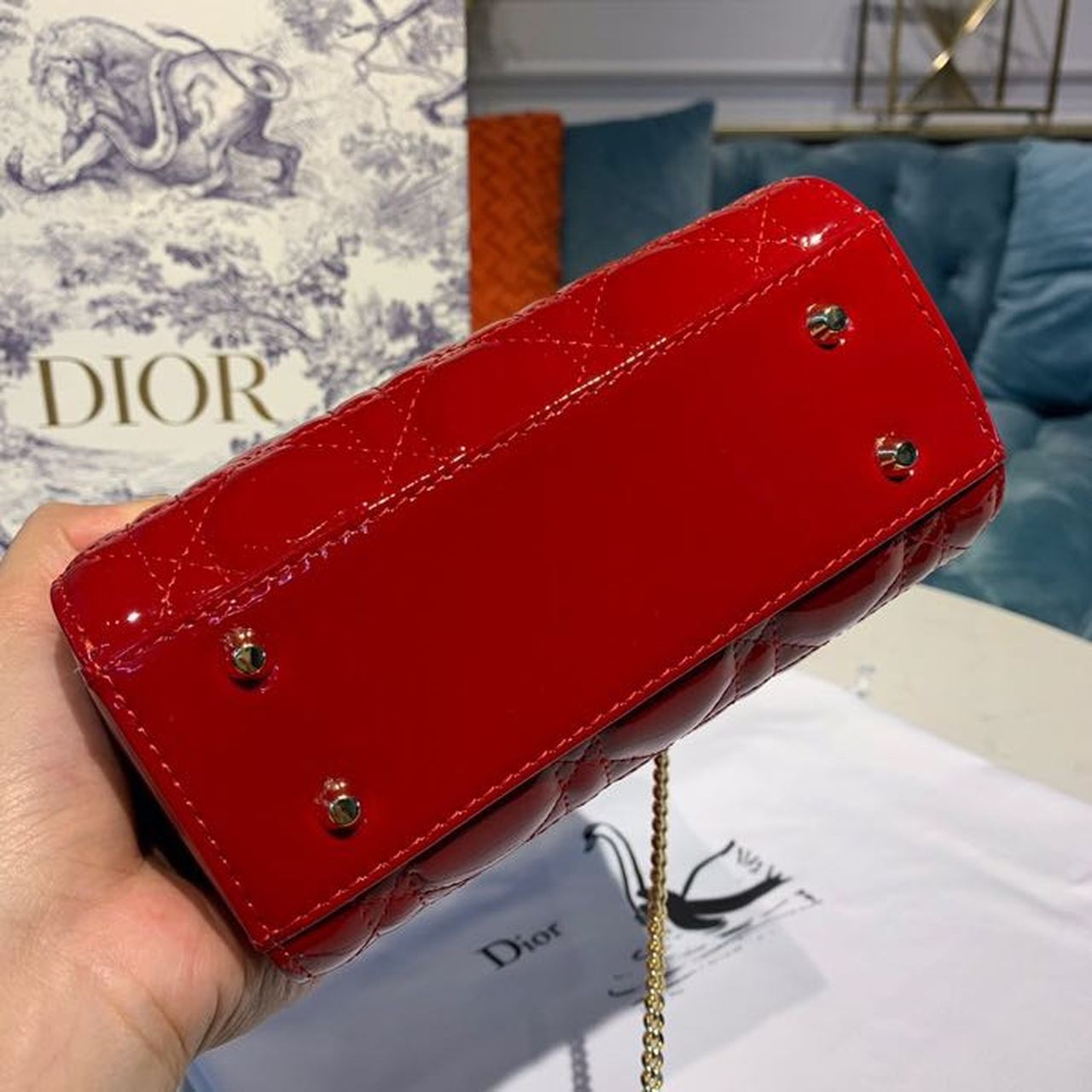 GLAMI Mini Lady Bag with Chain Gold Toned Hardware Spring/Summer Collection, Red, For Women WomenÃ¢â‚¬â„¢s Handbags, 18cm CD M0505OCAL