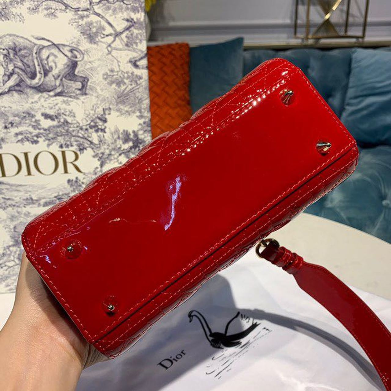 GLAMI Small Lady Bag Cherry Red Patent Cannage For Women 20cm/8in CD M0531OWCB_M323