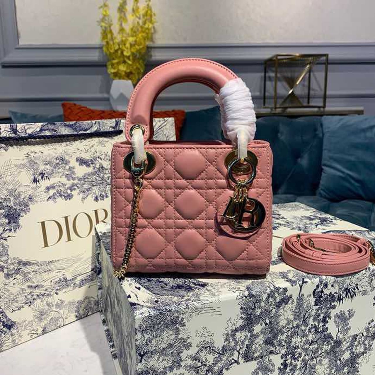 GLAMI Mini Lady Bag Blush Cannage Sorbet Pink For Women 6.5in/18cm CD