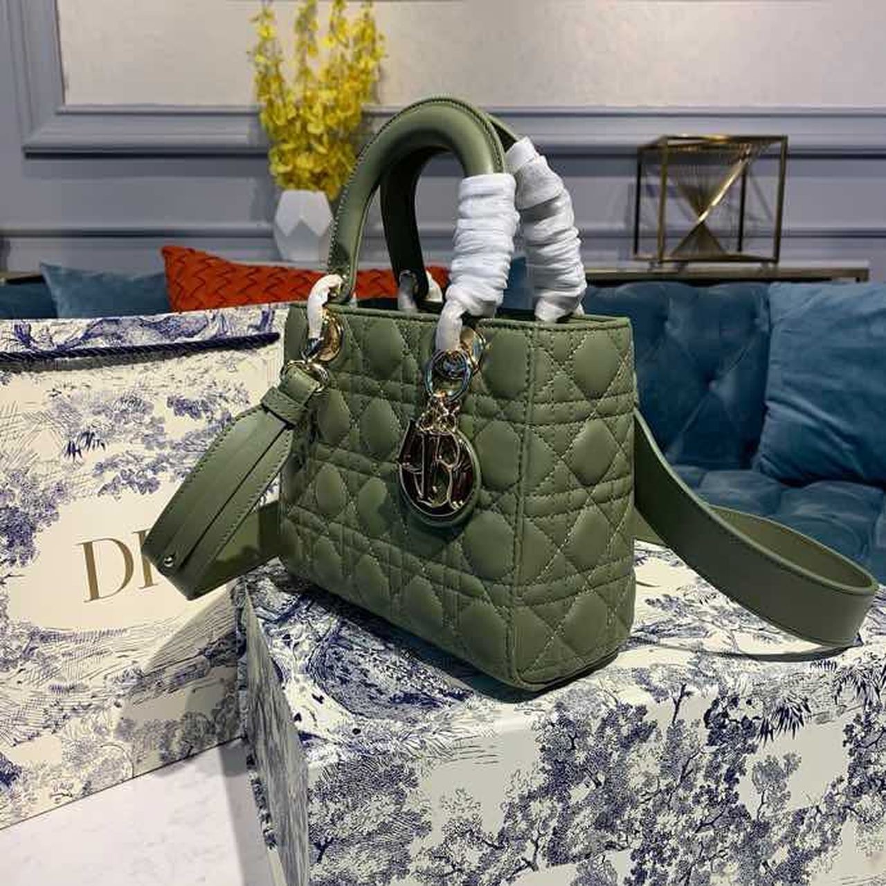 GLAMI Small Lady Bag Ultramatte Cannage Olive Green For Women 8in/20cm CD