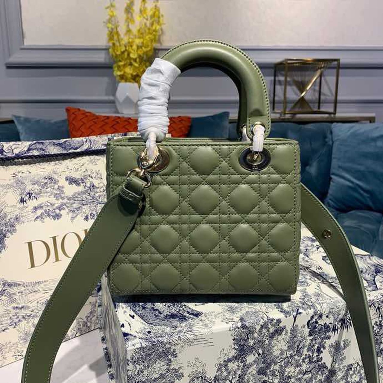 GLAMI Small Lady Bag Ultramatte Cannage Olive Green For Women 8in/20cm CD
