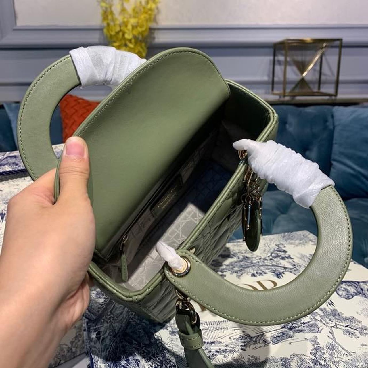 GLAMI Small Lady Bag Ultramatte Cannage Olive Green For Women 8in/20cm CD