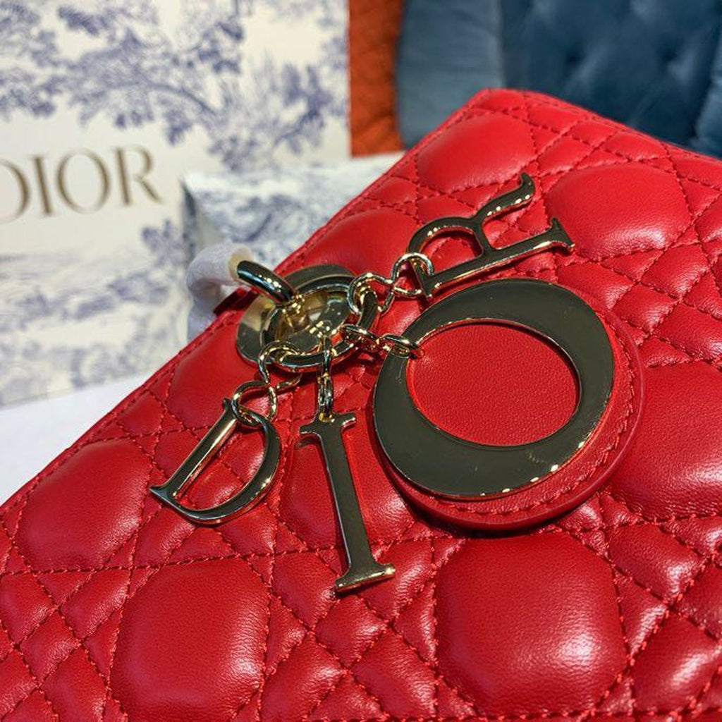 GLAMI Large Lady Bag Gold Toned Hardware Cherry Red Cannage For Women CD 12.5in/32cm M0566ONGE_M52R