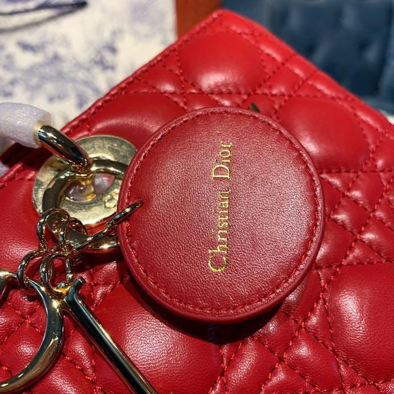 GLAMI Large Lady Bag Gold Toned Hardware Cherry Red Cannage For Women CD 12.5in/32cm M0566ONGE_M52R