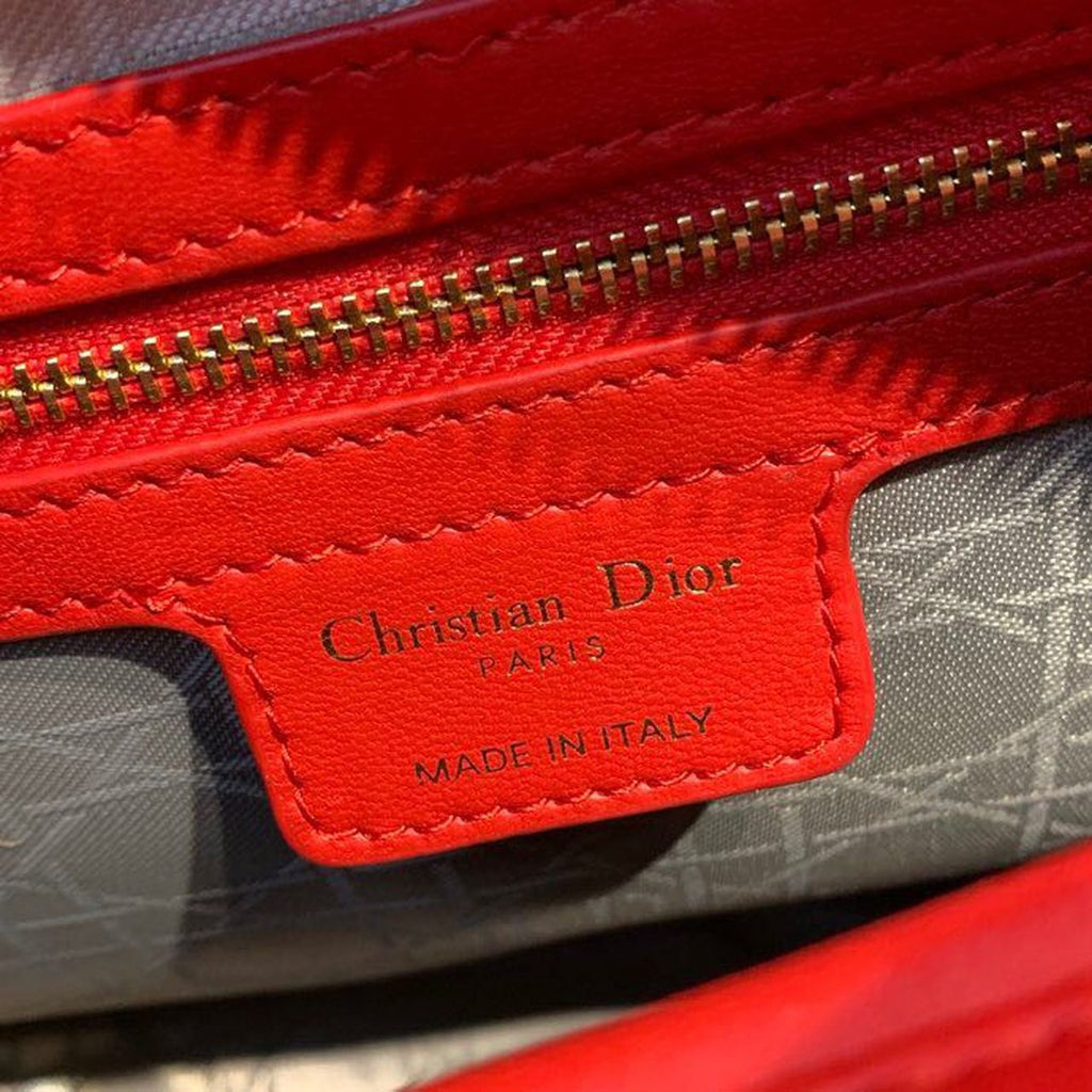GLAMI Large Lady Bag Gold Toned Hardware Cherry Red Cannage For Women CD 12.5in/32cm M0566ONGE_M52R