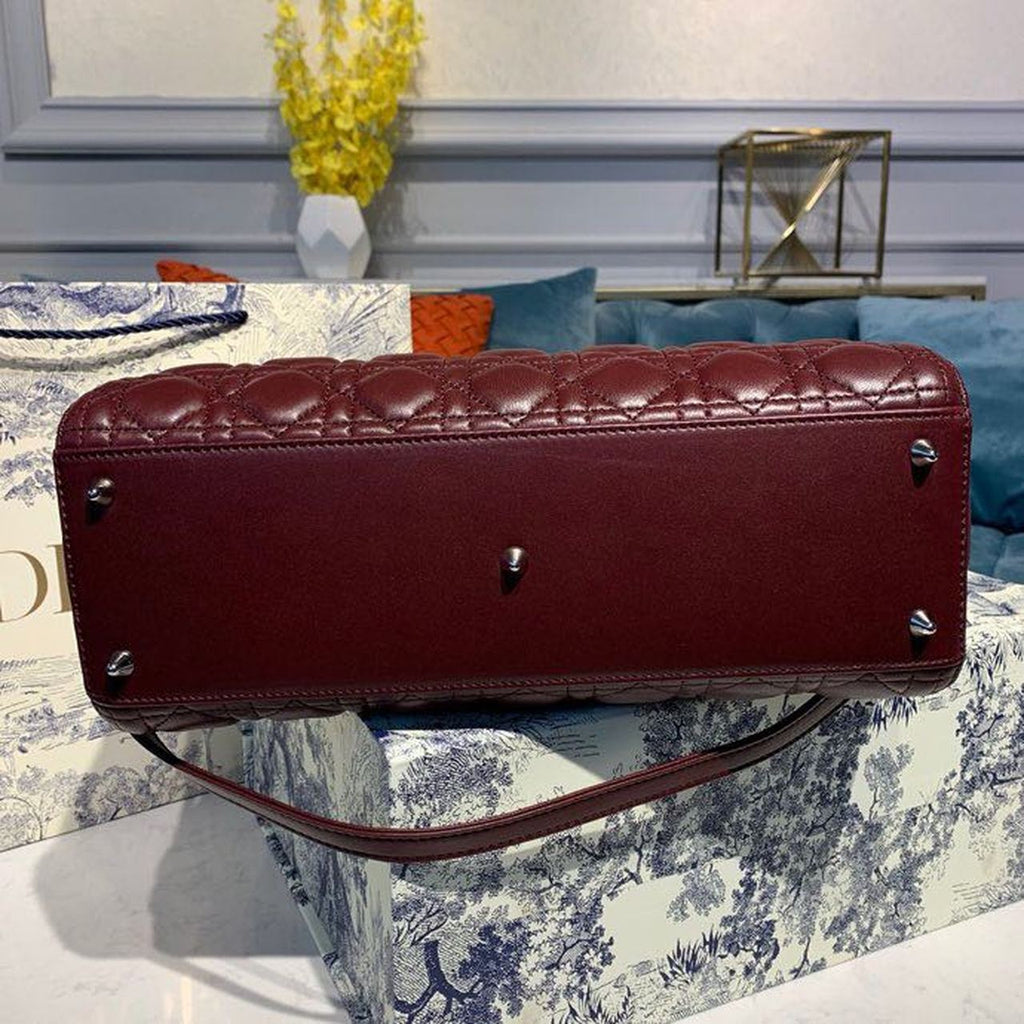 GLAMI Large Lady Bag Silver Hardware Burgundy Cannage For Women 12.5in/32cm CD