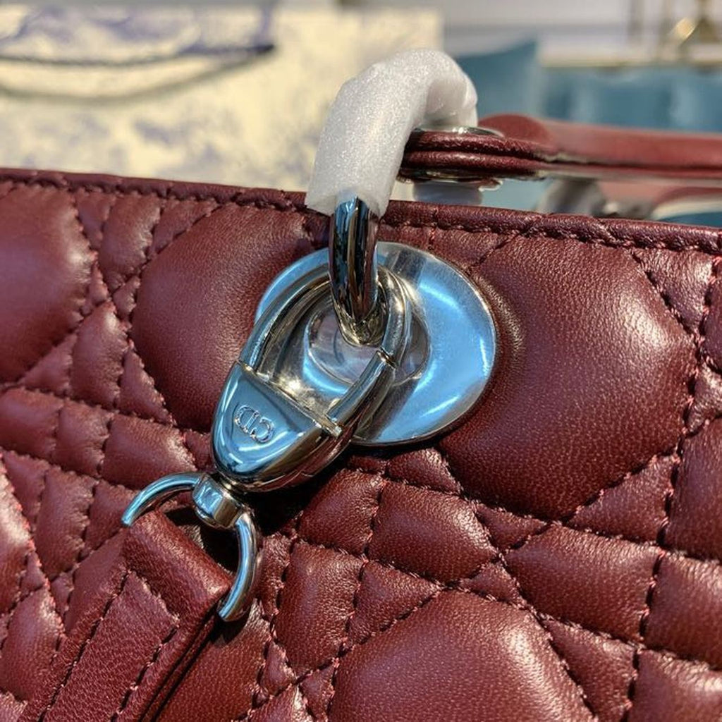 GLAMI Large Lady Bag Silver Hardware Burgundy Cannage For Women 12.5in/32cm CD
