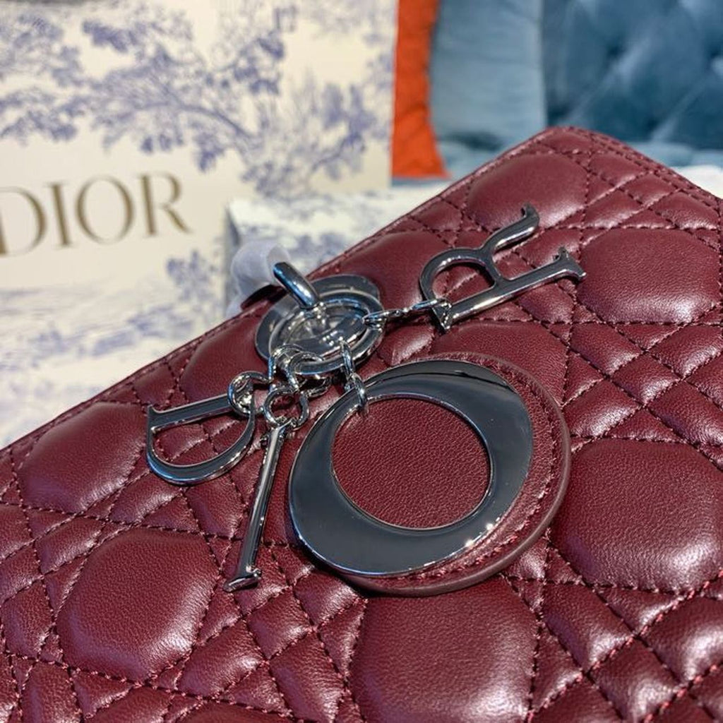 GLAMI Large Lady Bag Silver Hardware Burgundy Cannage For Women 12.5in/32cm CD