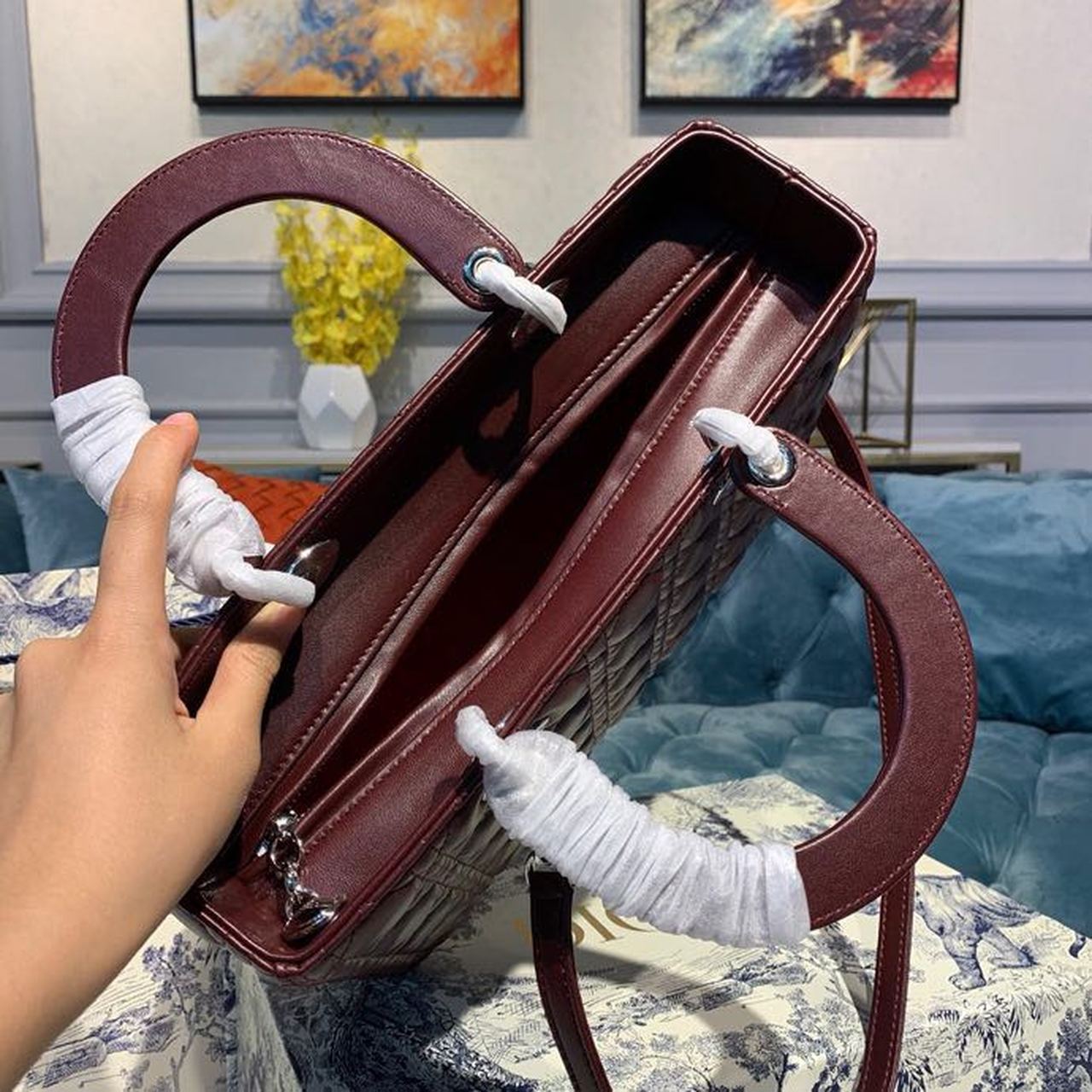 GLAMI Large Lady Bag Silver Hardware Burgundy Cannage For Women 12.5in/32cm CD