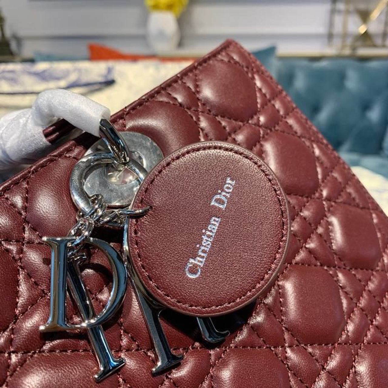 GLAMI Large Lady Bag Silver Hardware Burgundy Cannage For Women 12.5in/32cm CD