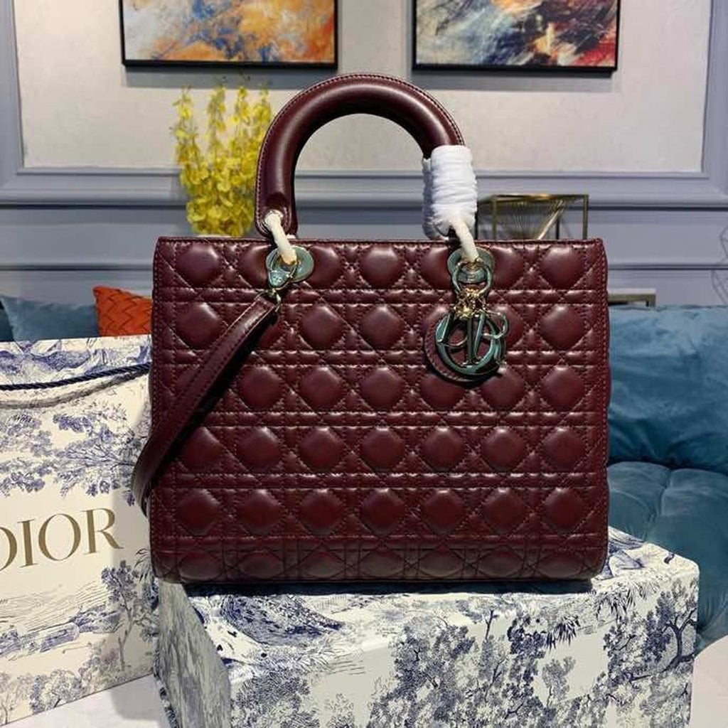 GLAMI Large Lady Bag Gold Toned Hardware Burgundy Cannage For Women 12.5in/32cm CD