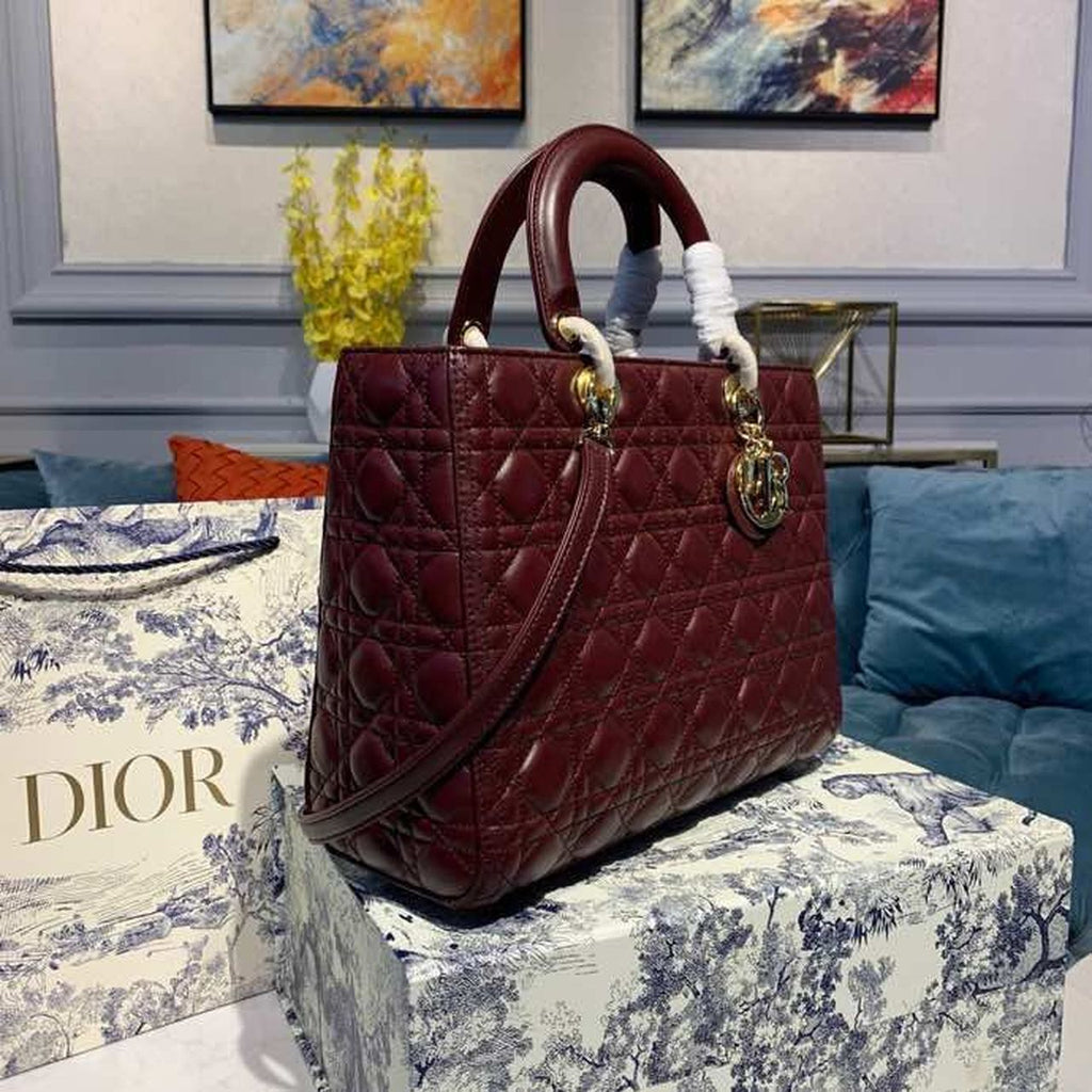 GLAMI Large Lady Bag Gold Toned Hardware Burgundy Cannage For Women 12.5in/32cm CD