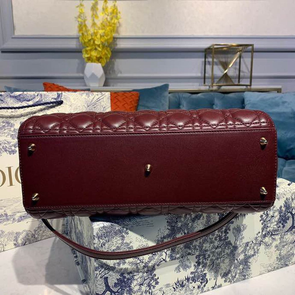 GLAMI Large Lady Bag Gold Toned Hardware Burgundy Cannage For Women 12.5in/32cm CD