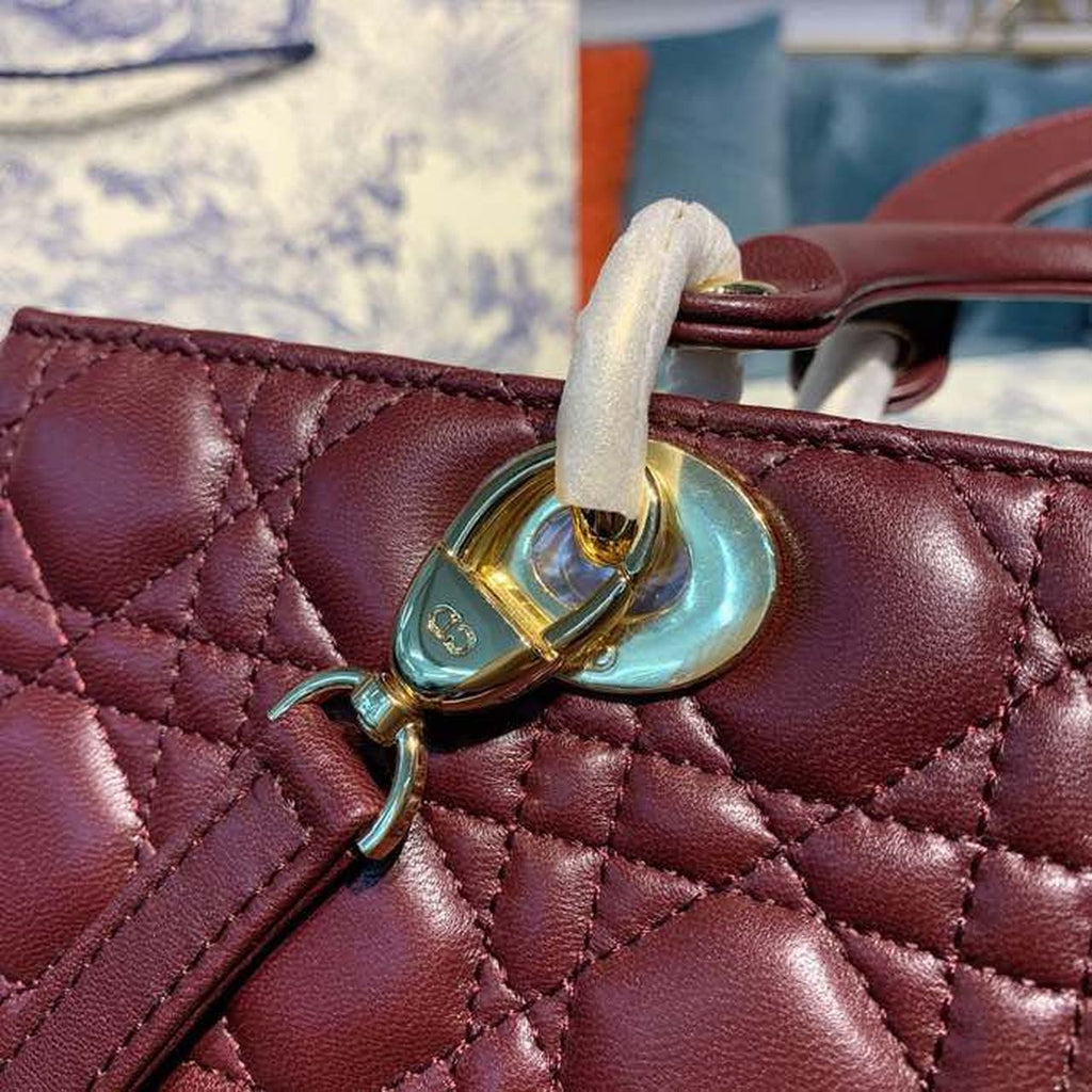GLAMI Large Lady Bag Gold Toned Hardware Burgundy Cannage For Women 12.5in/32cm CD