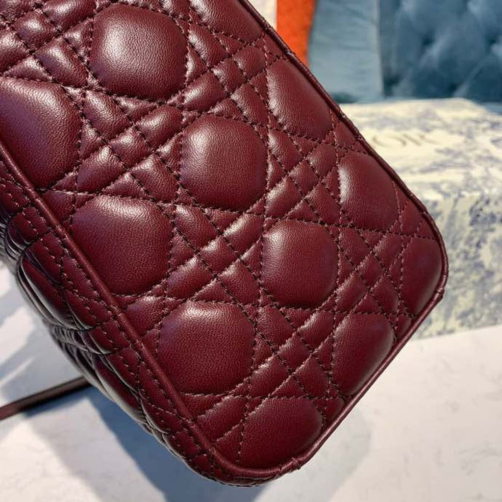 GLAMI Large Lady Bag Gold Toned Hardware Burgundy Cannage For Women 12.5in/32cm CD