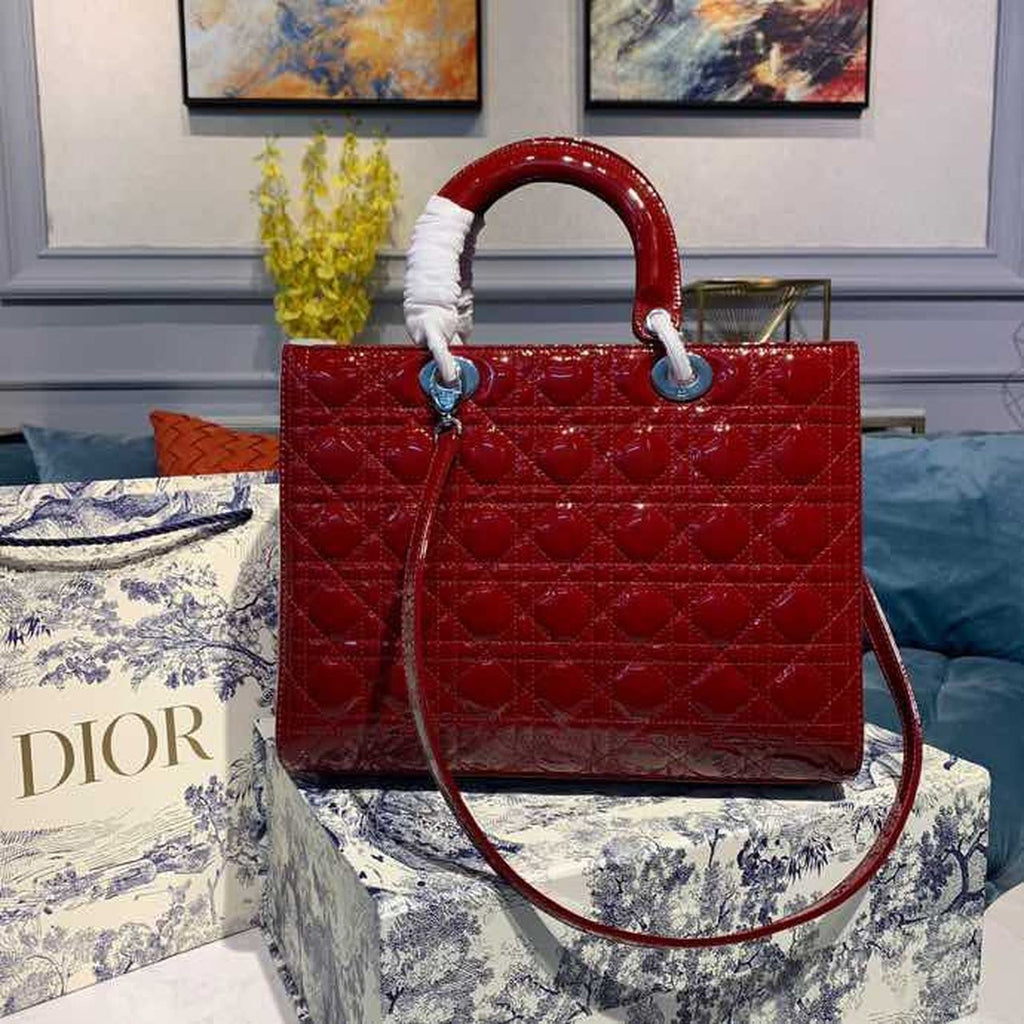 GLAMI Large Lady Bag Silver Hardware Cherry Red Patent For Women 12.5in/32cm CD