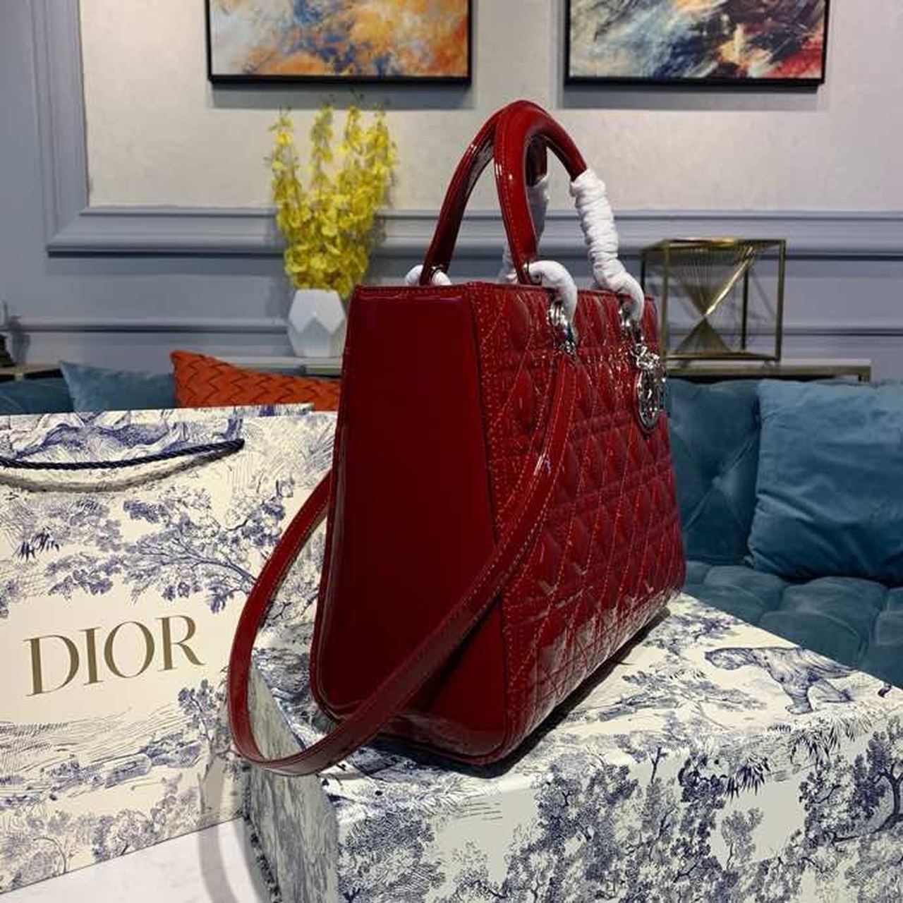 GLAMI Large Lady Bag Silver Hardware Cherry Red Patent For Women 12.5in/32cm CD