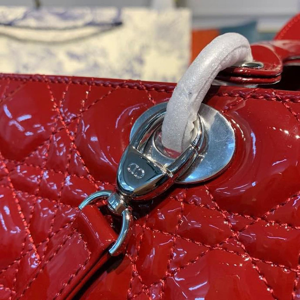 GLAMI Large Lady Bag Silver Hardware Cherry Red Patent For Women 12.5in/32cm CD