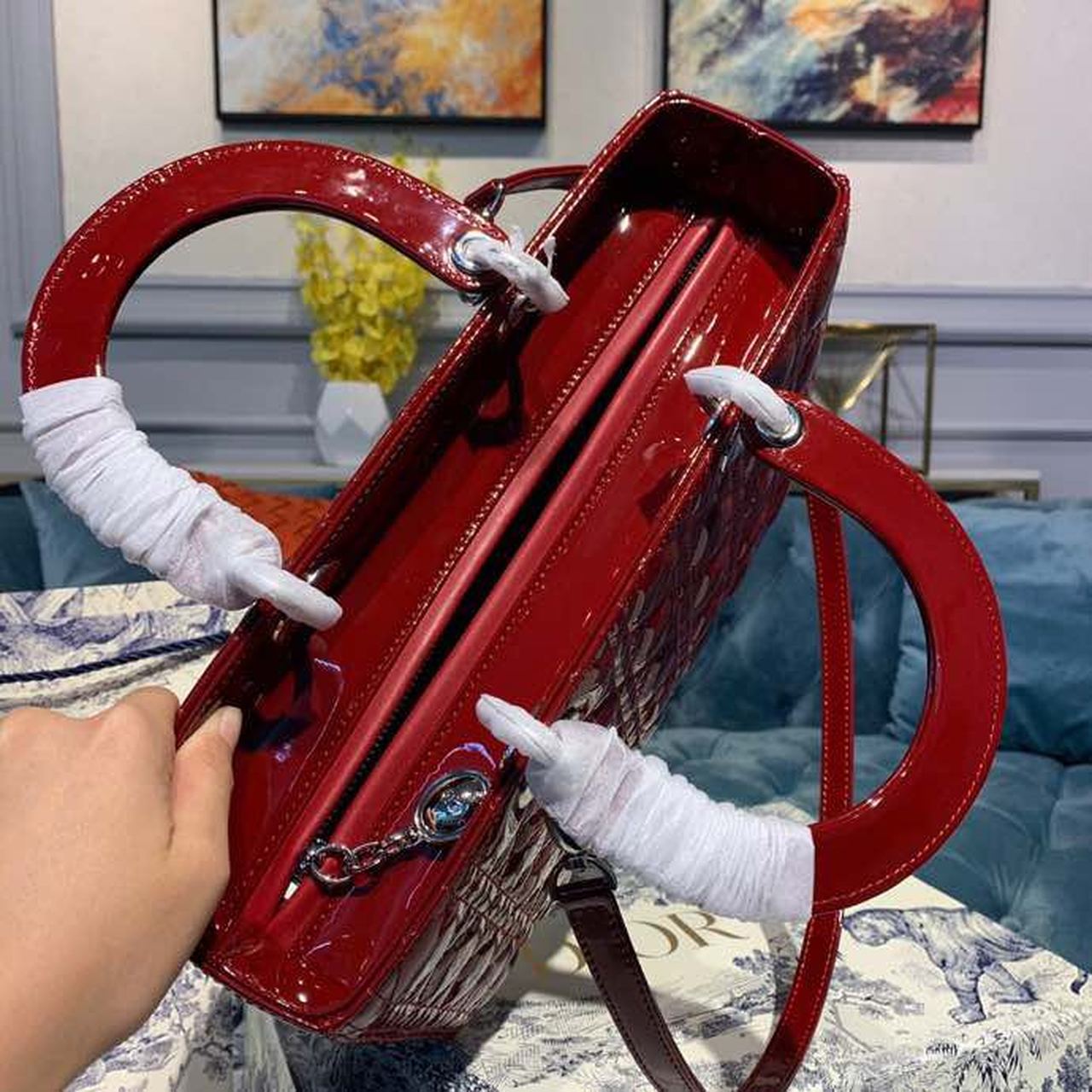 GLAMI Large Lady Bag Silver Hardware Cherry Red Patent For Women 12.5in/32cm CD