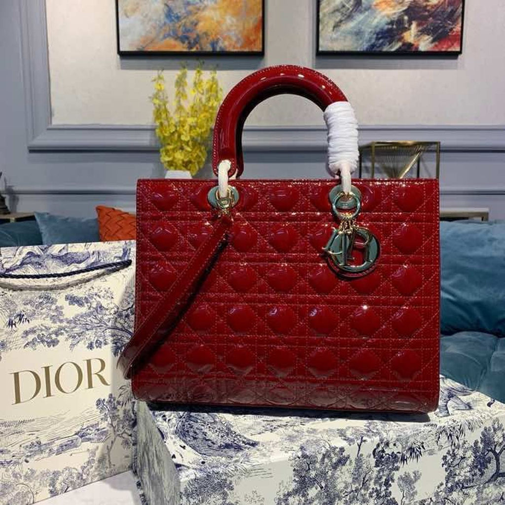 GLAMI Large Lady Bag Gold Toned Hardware Cherry Red Patent For Women 12.5in/32cm CD