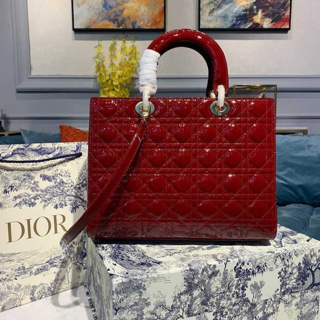 GLAMI Large Lady Bag Gold Toned Hardware Cherry Red Patent For Women 12.5in/32cm CD