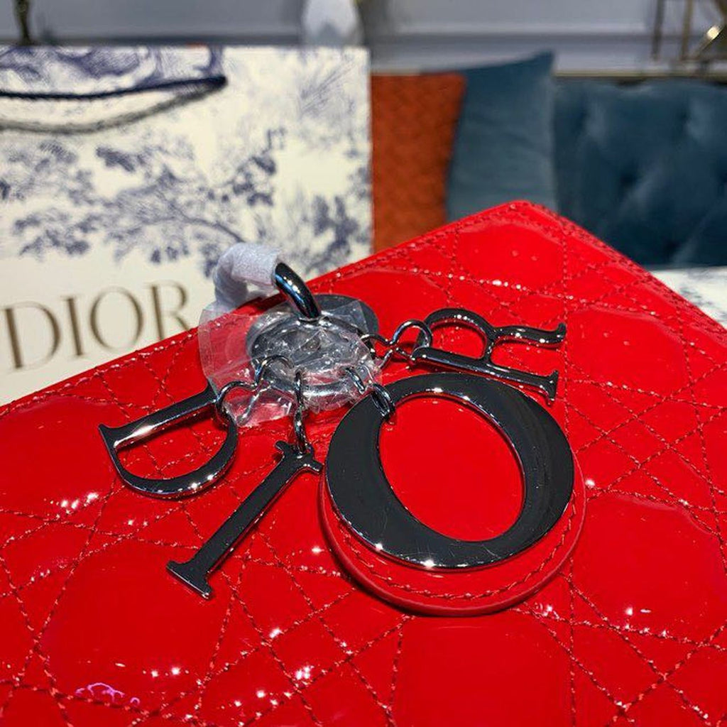 GLAMI Large Lady Bag Silver Hardware Red Patent For Women 12.5in/32cm CD