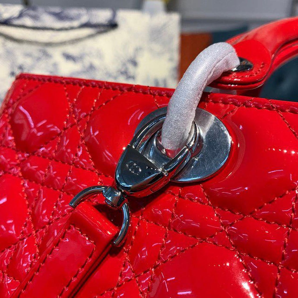 GLAMI Large Lady Bag Silver Hardware Red Patent For Women 12.5in/32cm CD
