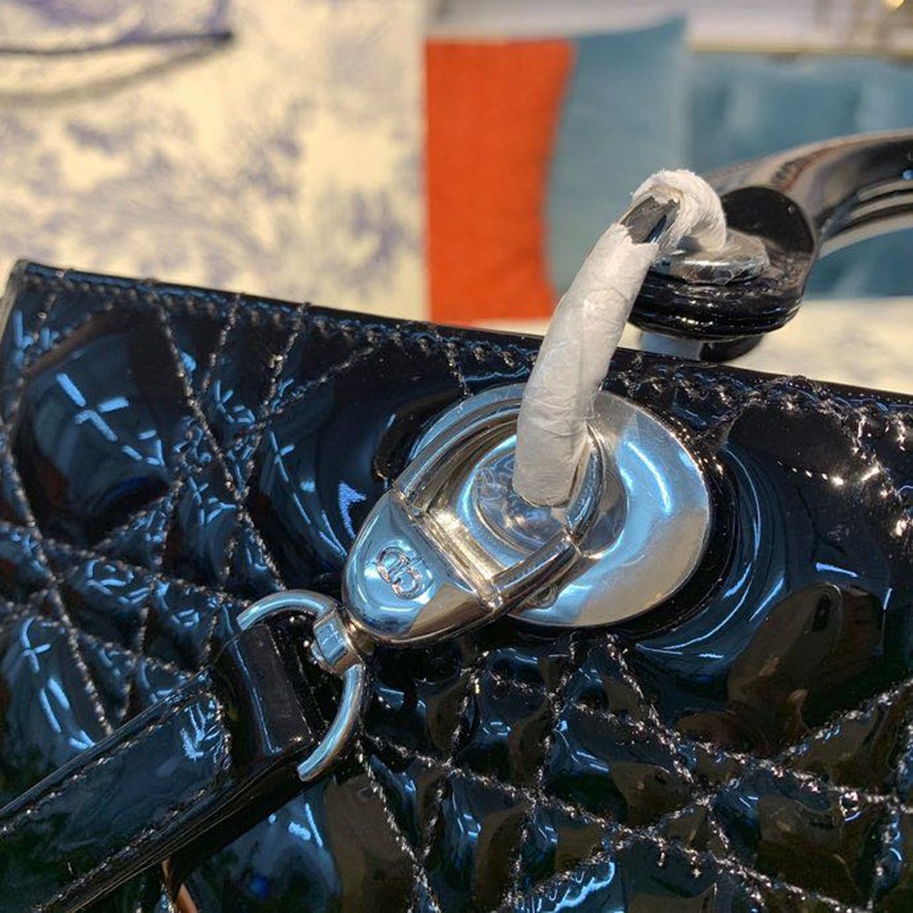 GLAMI Large Lady Bag Silver Hardware Black Patent For Women 12.5in/32cm CD M0566OWCB_M900