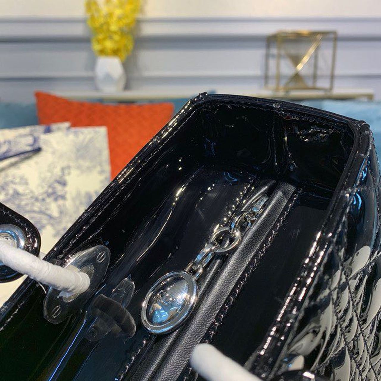 GLAMI Large Lady Bag Silver Hardware Black Patent For Women 12.5in/32cm CD M0566OWCB_M900