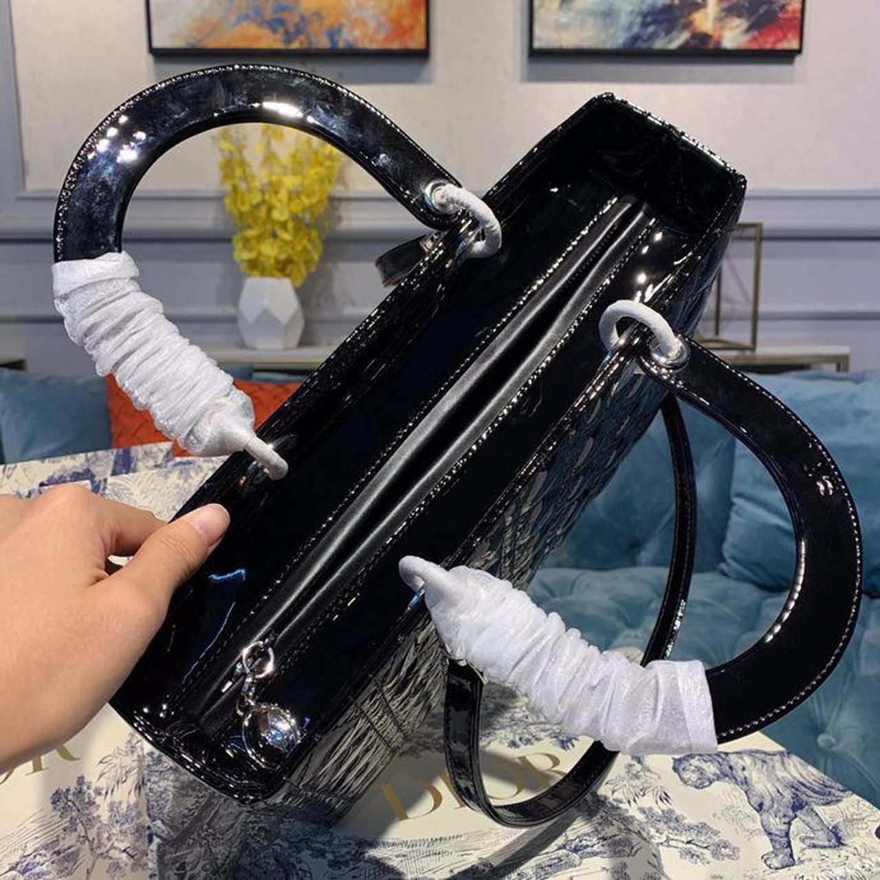 GLAMI Large Lady Bag Silver Hardware Black Patent For Women 12.5in/32cm CD M0566OWCB_M900