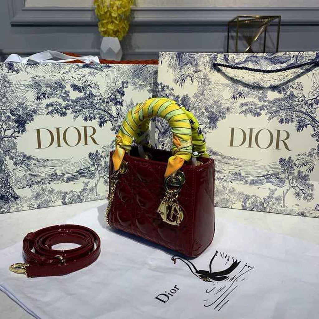 GLAMI Mini Lady Bag with Chain Gold Toned Hardware Spring/Summer Collection, Burgundy, For Women WomenÃ¢â‚¬â„¢s Handbags, 18cm CD