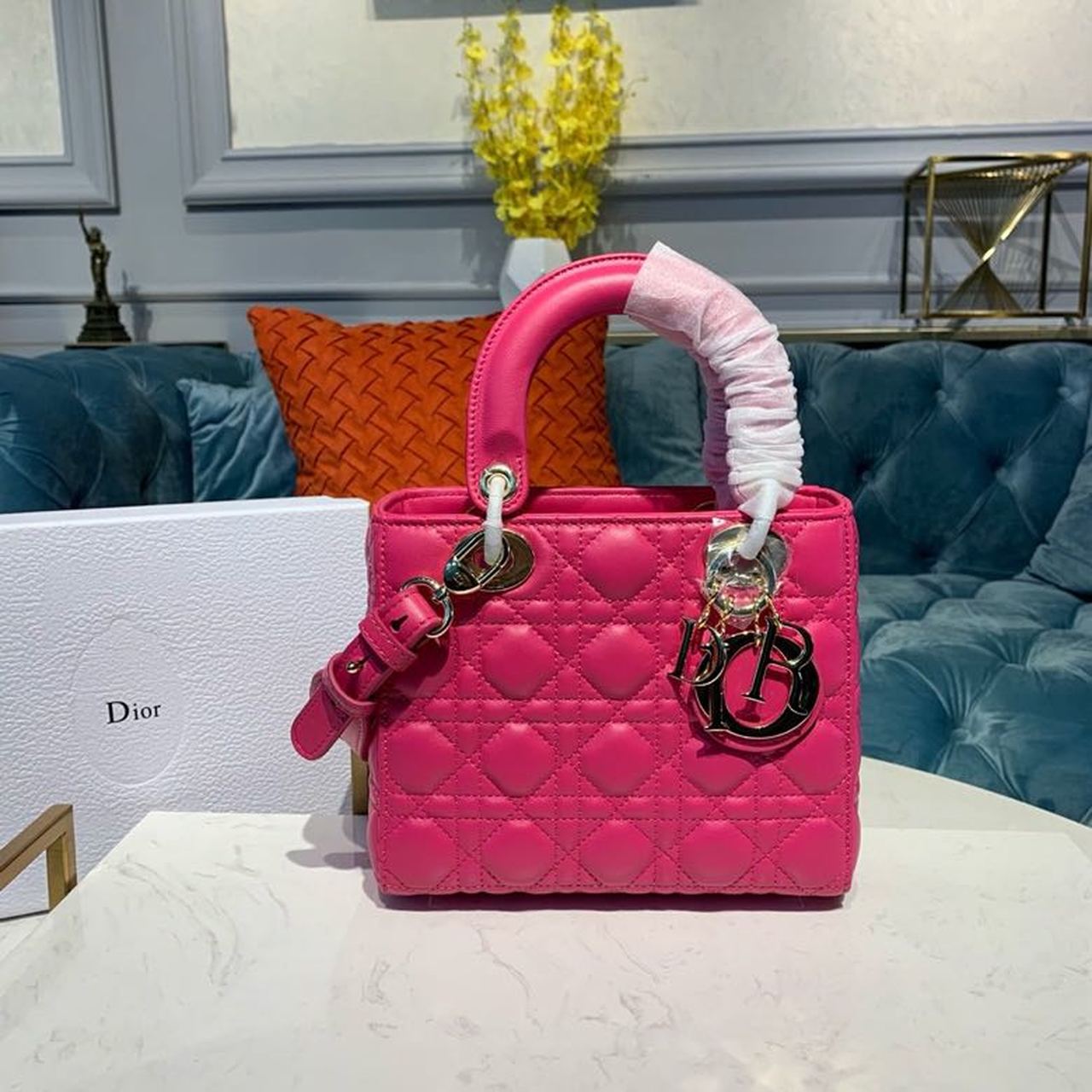 GLAMI Small Lady Bag Gold Toned Hardware Hot Pink For Women 8in/20cm CD
