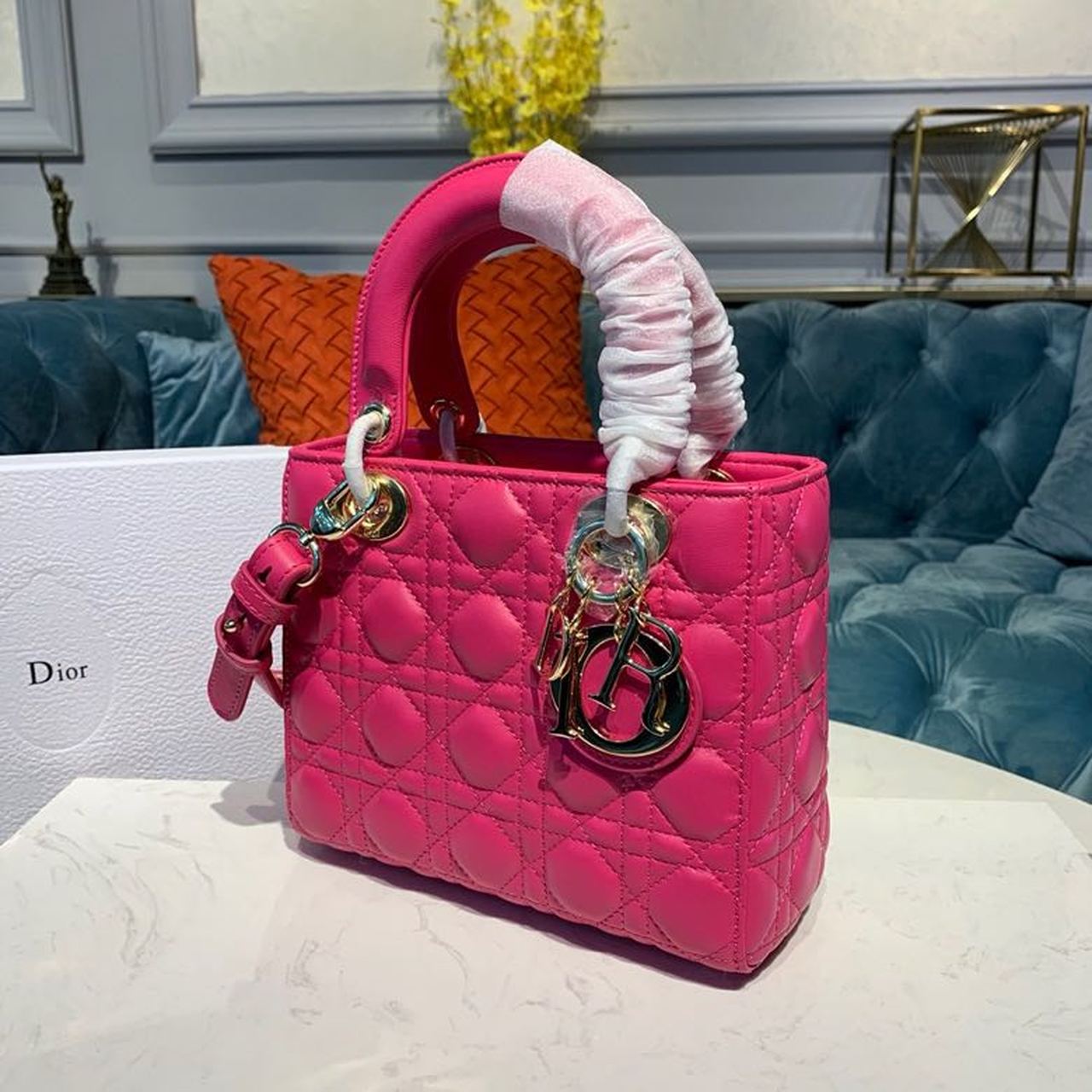 GLAMI Small Lady Bag Gold Toned Hardware Hot Pink For Women 8in/20cm CD