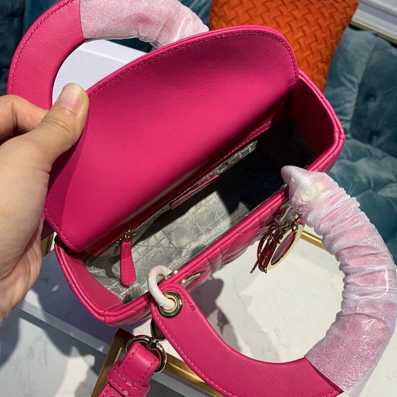 GLAMI Small Lady Bag Gold Toned Hardware Hot Pink For Women 8in/20cm CD