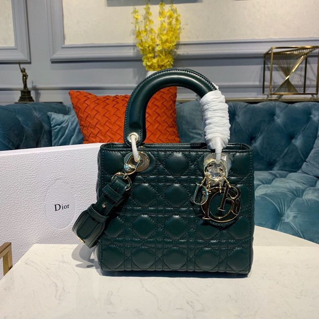 GLAMI Small Lady Bag Gold Toned Hardware Forest Green For Women 8in/20cm CD