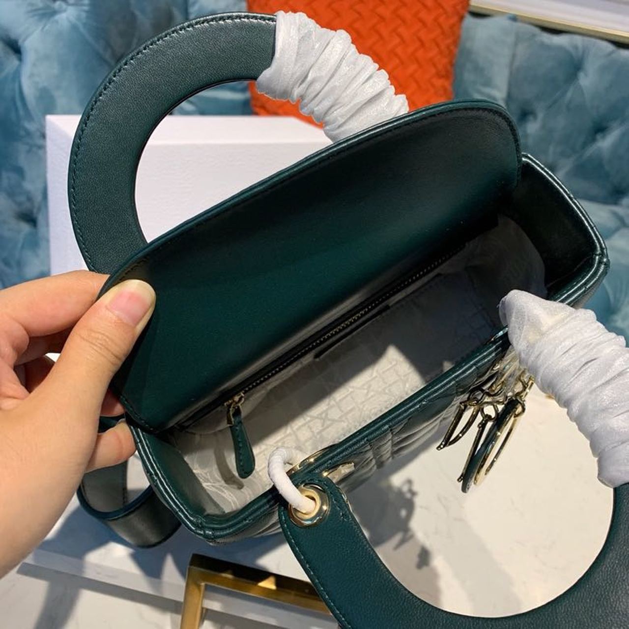 GLAMI Small Lady Bag Gold Toned Hardware Forest Green For Women 8in/20cm CD