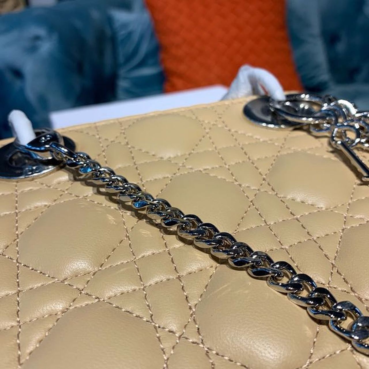 GLAMI Mini Lady Bag with Chain Silver Hardware Spring/Summer Collection, Beige, For Women WomenÃ¢â‚¬â„¢s Handbags, 18cm CD