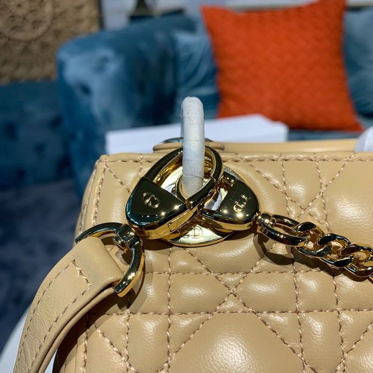 GLAMI Mini Lady Bag with Chain Gold Toned Hardware Pale Yellow For Women 6.5in/17cm CD