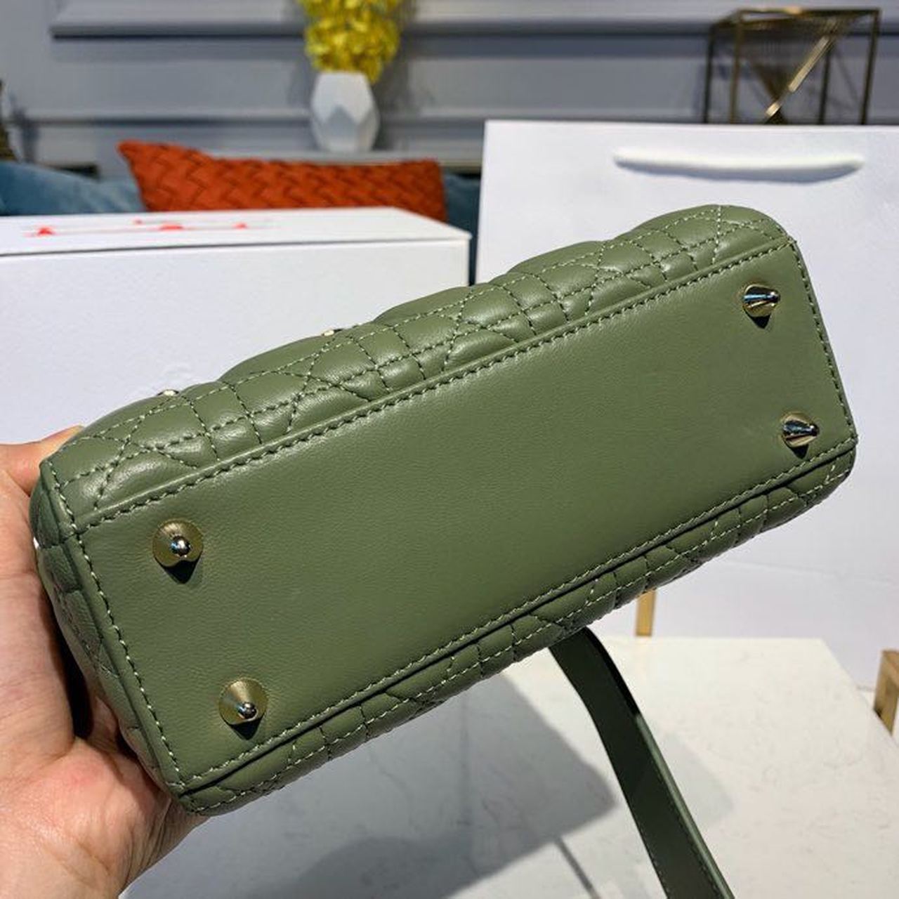 GLAMI Small Lady Bag Gold Toned Hardware Olive Green For Women 8in/20cm CD