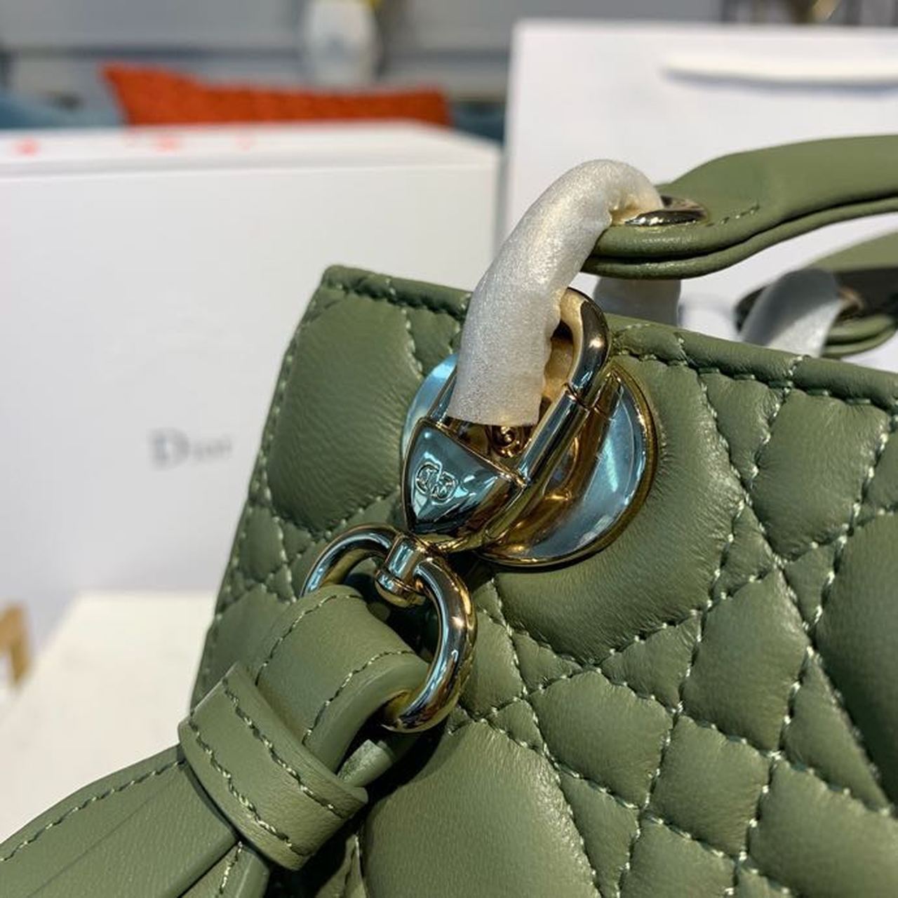 GLAMI Small Lady Bag Gold Toned Hardware Olive Green For Women 8in/20cm CD