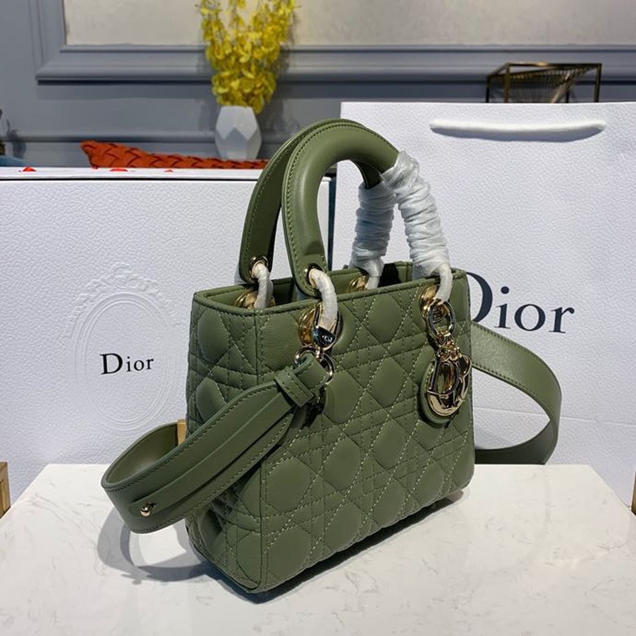 GLAMI Small Lady Bag Gold Toned Hardware Olive Green For Women 8in/20cm CD